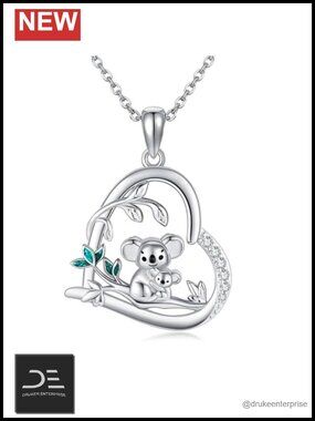 925 Sterling Silver Koala Bear Pendant Necklace Heart Mom and Child Jewelry for